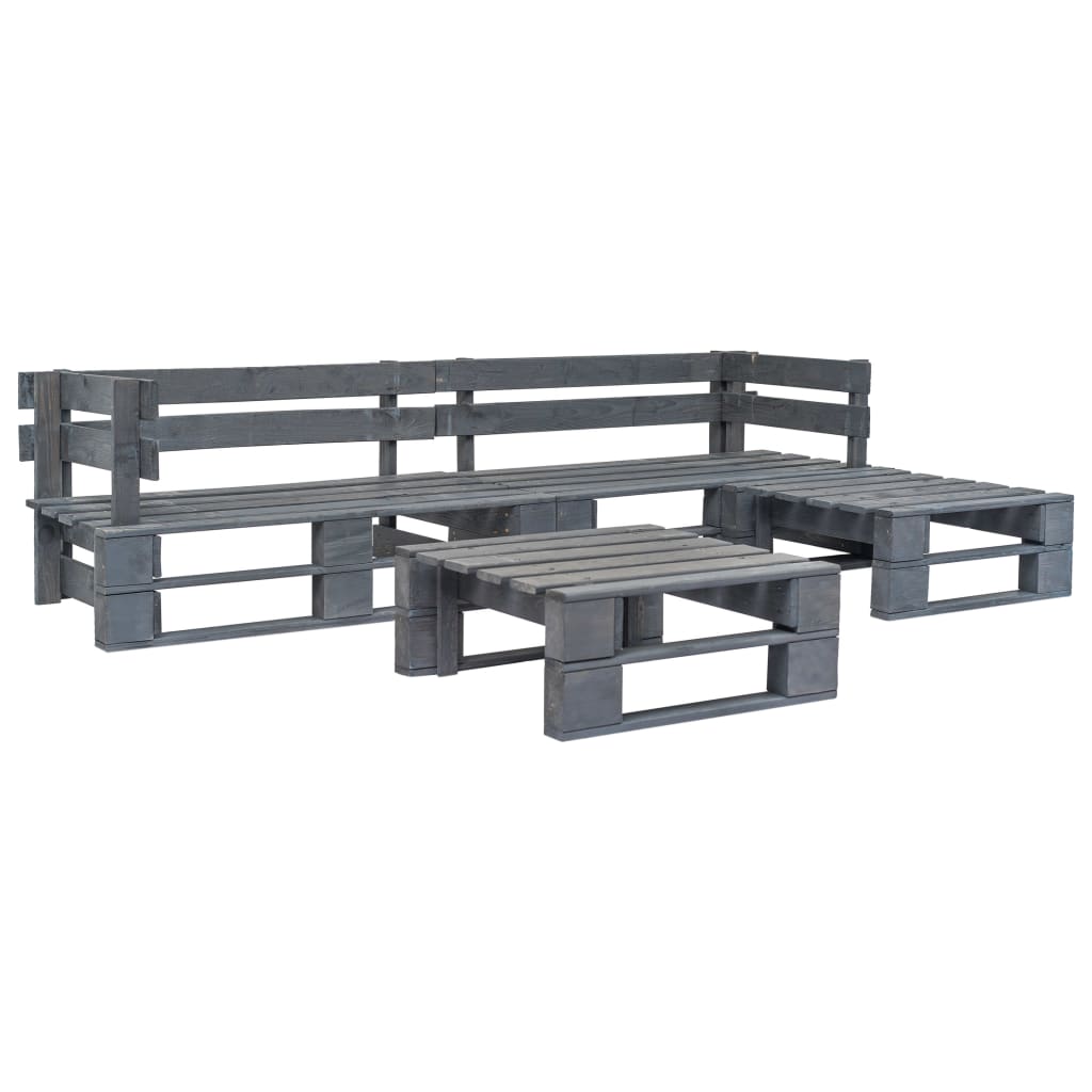 Thumbnail - vidaXL 4-tlg. Outdoor-Lounge-Set Paletten mit Kissen in Grau Holz