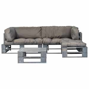 vidaXL Sodo komplektas i&scaron; palečių su pagalvėmis, 4 dalių, mediena