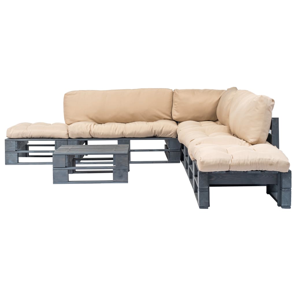 

vidaXL 6-delige Loungeset pallet met zandkleurige kussens hout