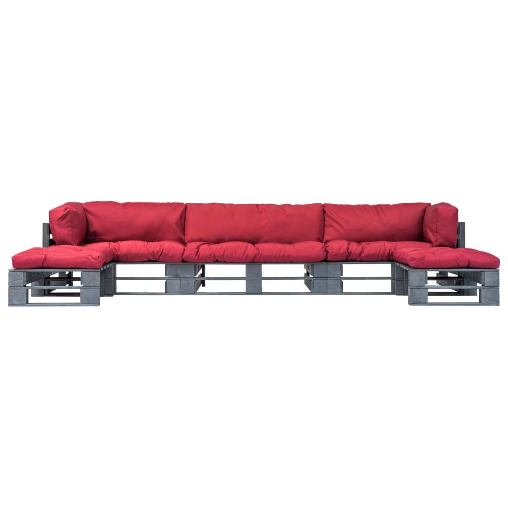 vidaXL 6-tlg. Outdoor-Lounge-Set Paletten mit Kissen in Rot Holz