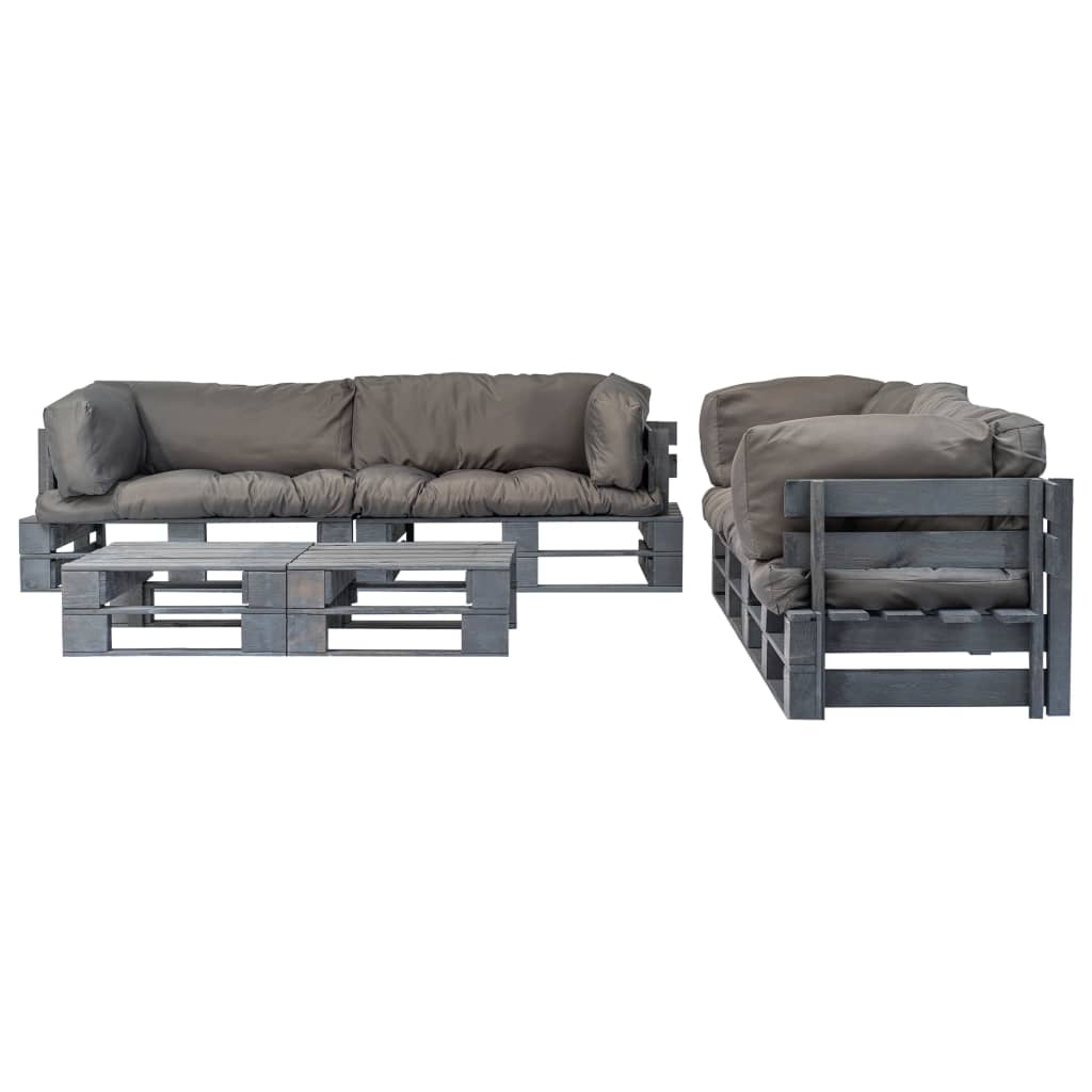 vidaXL 6-delige Loungeset pallet met grijze kussens hout
