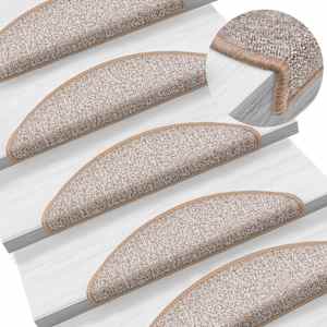 Stopniščne preproge 15 kosov 56x17x3 cm svetlo rjave polkrožne