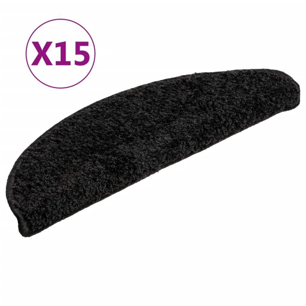 vidaXL Schodové rohože 15 ks 56 x 17 x 3 cm černé, půlkulaté