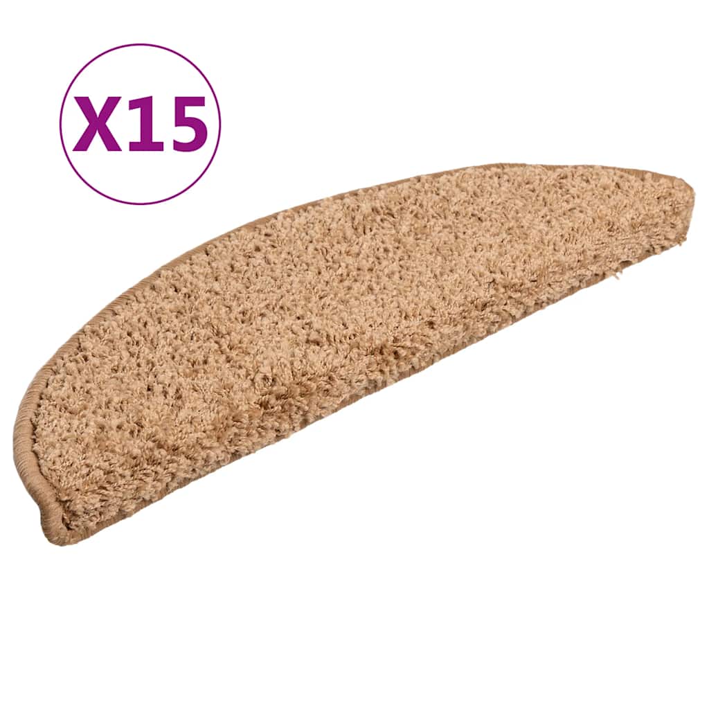 vidaXL Schodové rohože 15 ks 56 x 17 x 3 cm béžové, půlkulaté