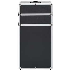 vidaXL Куфар за грим на колелца, алуминий, черен