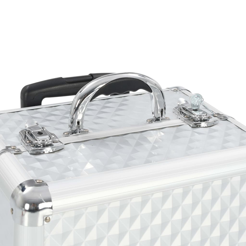 Ezüstszínű alumínium sminkbőrönd 35 x 29 x 45 cm 