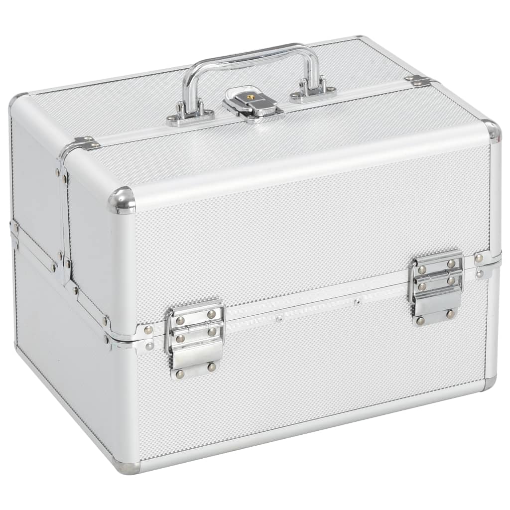 Kovčeg za šminku 22 x 30 x 21 cm srebrni aluminijski 