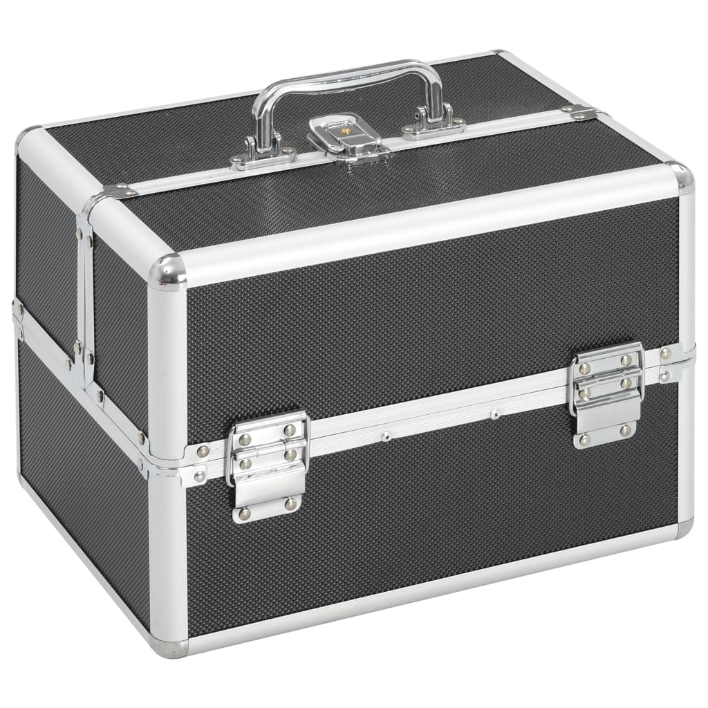 vidaXL Kovčeg za šminku 22 x 30 x 21 cm crni aluminijski