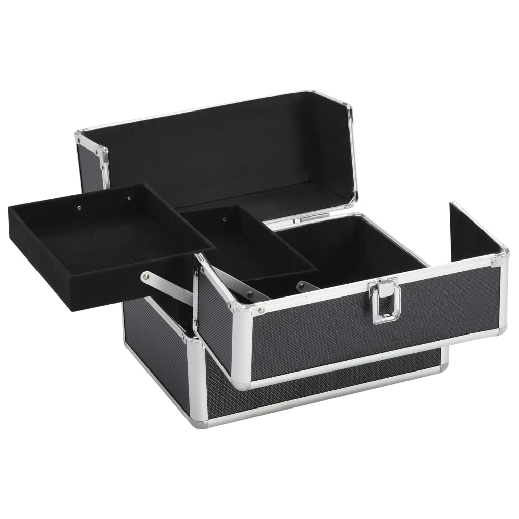 vidaXL Kovček za ličila 22x30x21 cm črn aluminij