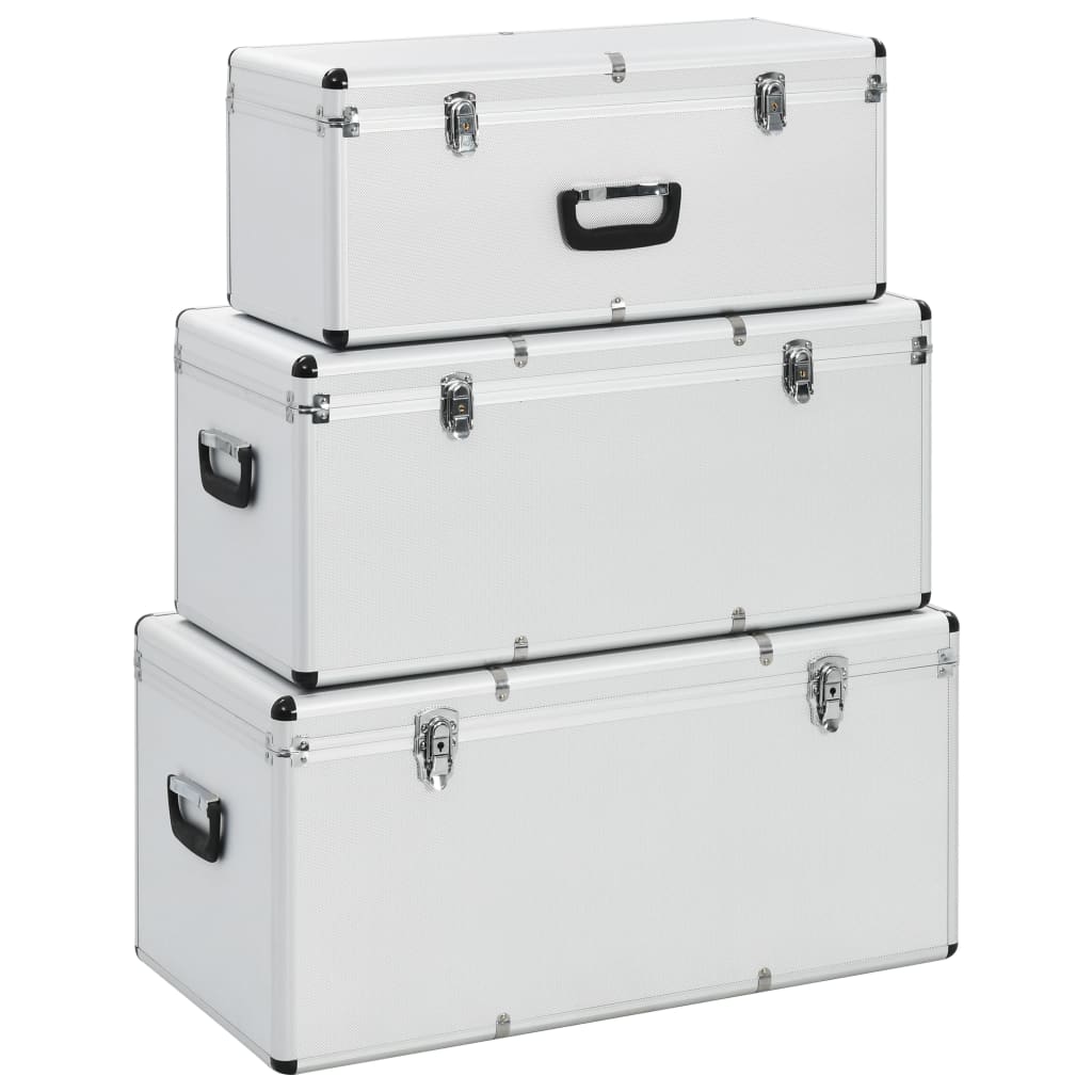 Dėžės daiktams, 3 vnt., sidabrinės spalvos, aliuminis | Stepinfit