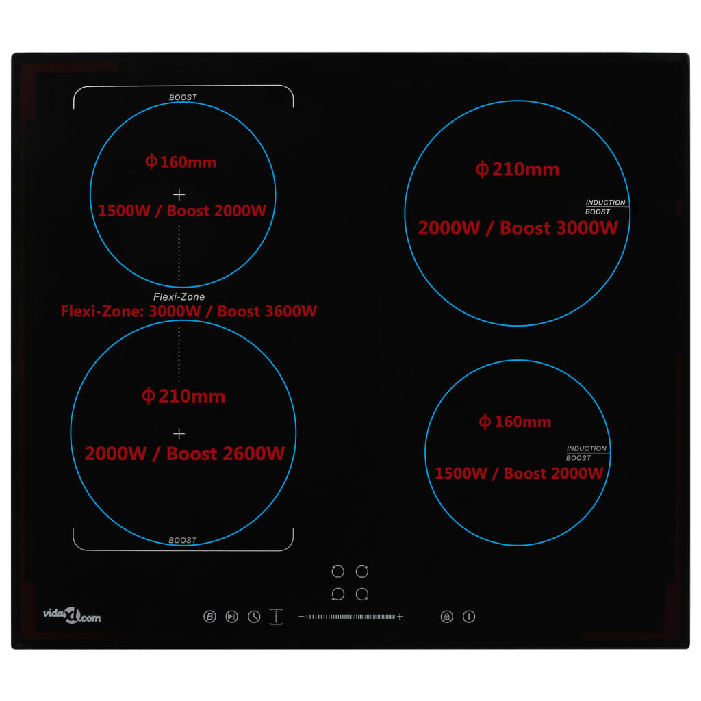 vidaXL Plaque de cuisson à induction 4 brûleurs Zone flexible 7000 W