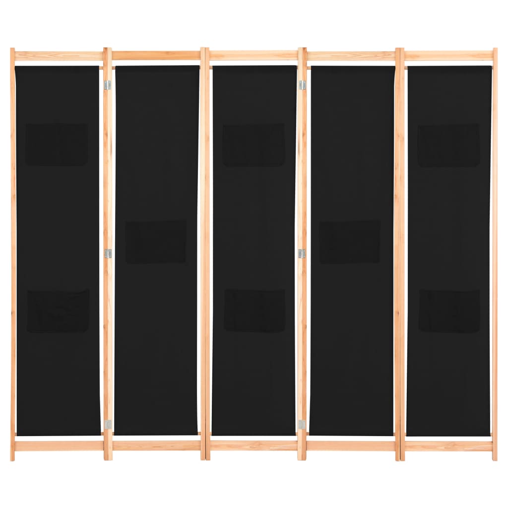 

vidaXL Kamerscherm met 5 panelen 200x170x4 cm stof zwart