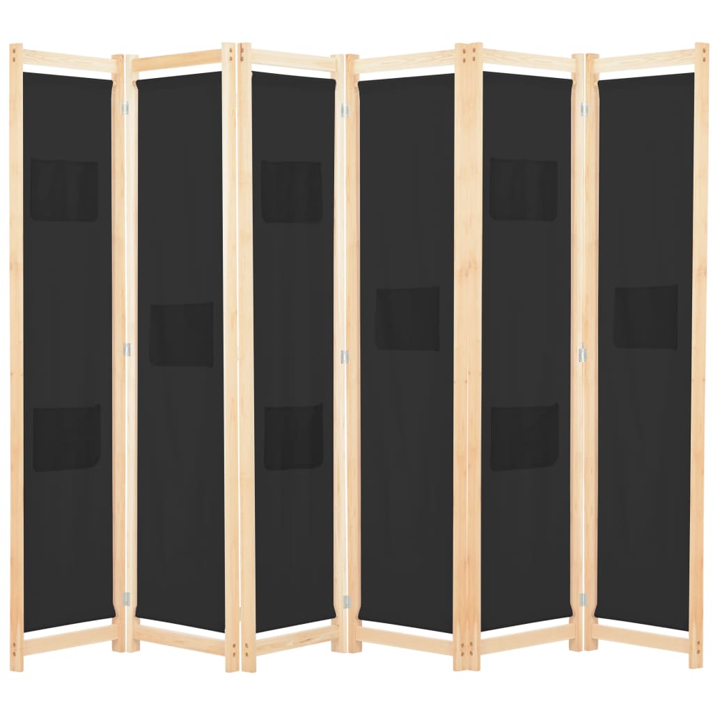 vidaXL 6-panels rumdeler 240 x 170 x 4 cm stof sort