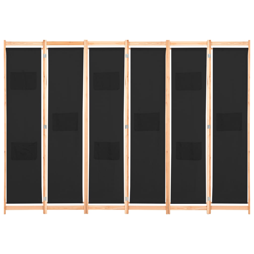 Fekete 6-paneles szövetparaván 240 x 170 x 4 cm 