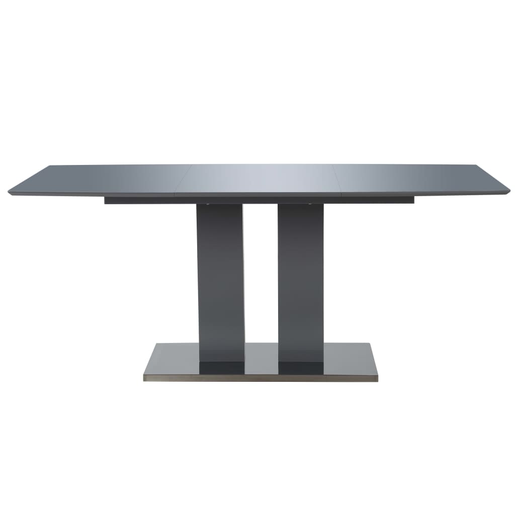 vidaXL Valgomojo stalas, pilkas, 180x90x76cm, MDF, labai blizgus