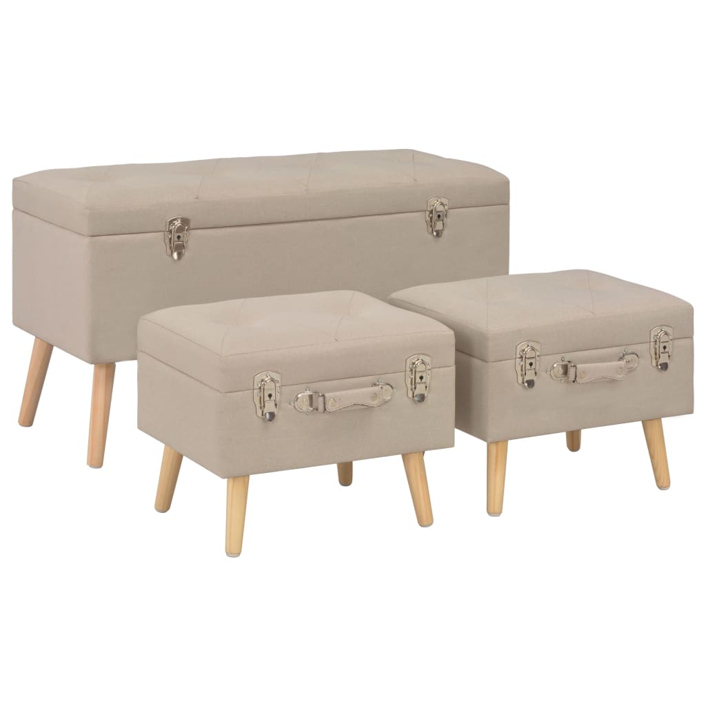 vidaXL Hocker mit Stauraum 3 Stk. Beige Stoff