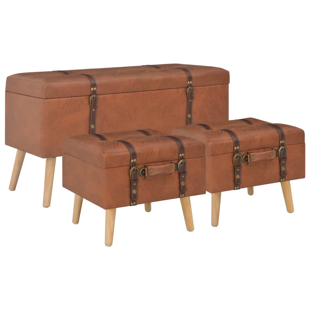 Tabourets de rangement 3 pcs Brun roux Similicuir