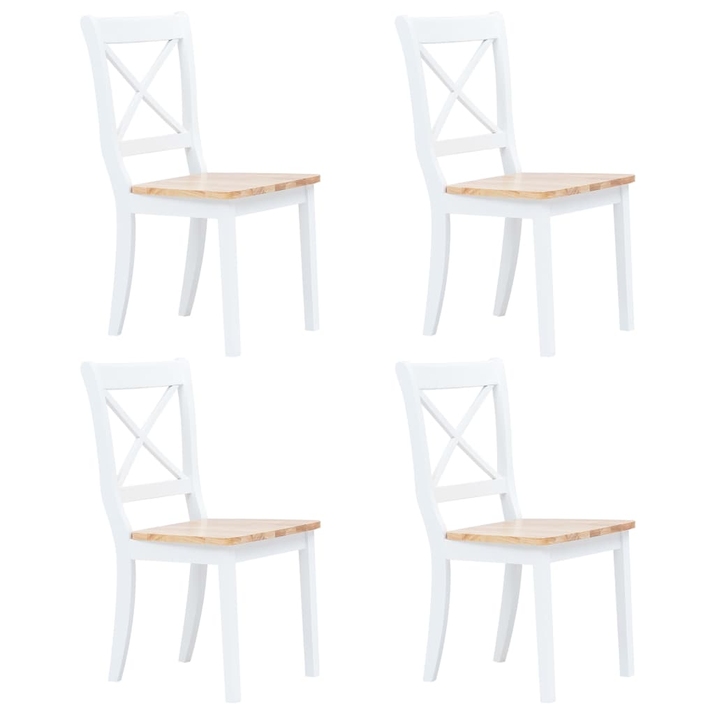 Dining Chairs 4 Piece White and Light Wood Solid Rubber Wood