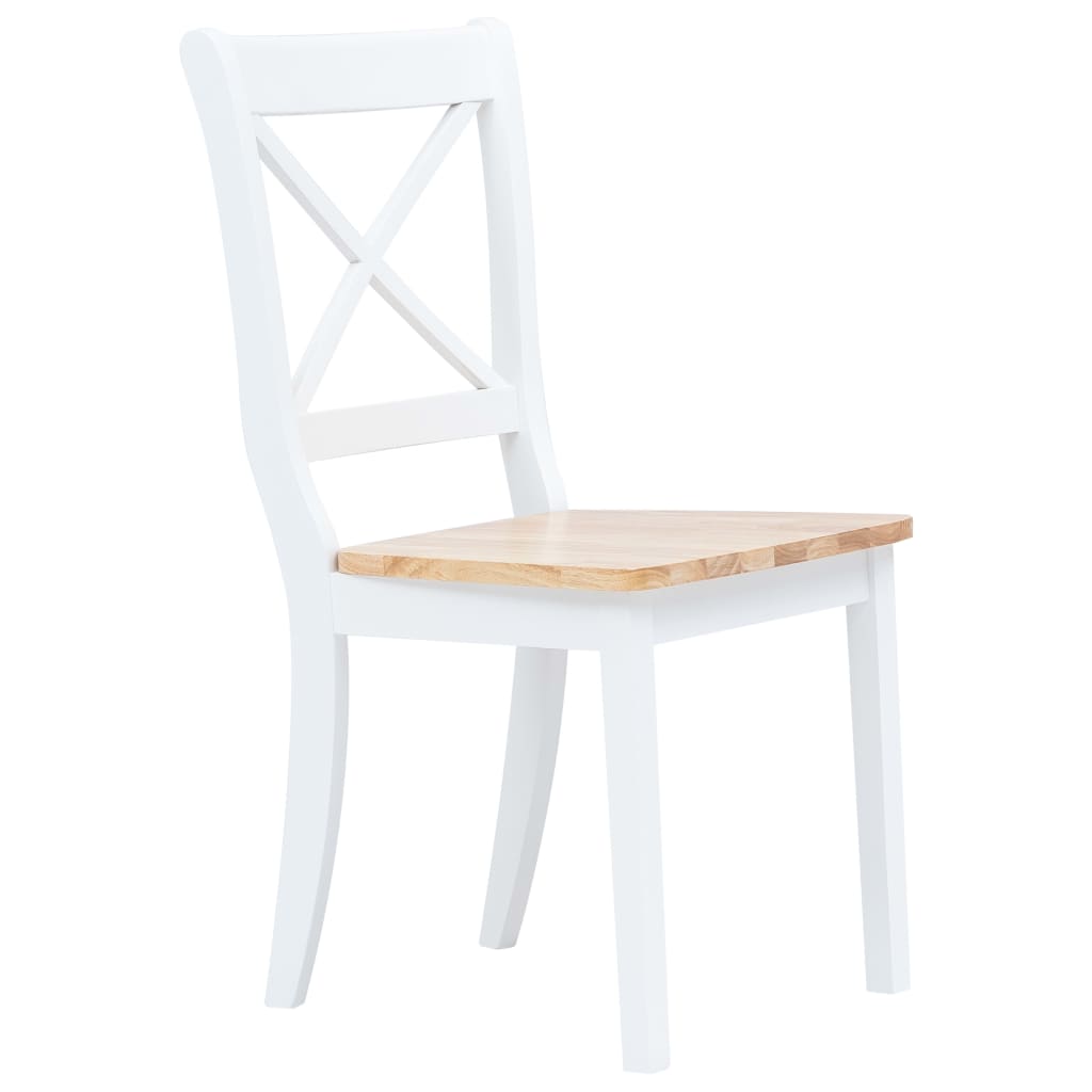 Jídelní židle 4 ks bílé a světlé dřevo masivní kaučukovník