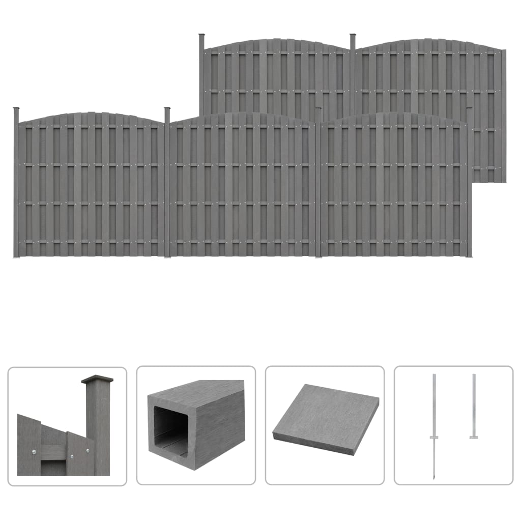 vidaXL Aitasarja 5 osaa kaareva 932x(165-185) cm harmaa