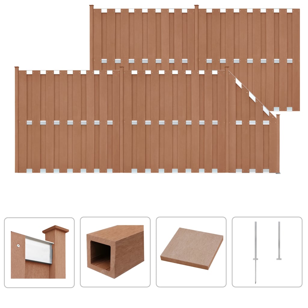 vidaXL Aitasarja 4 paneelia + 1 vinopaneeli WPC 842×185 cm ruskea