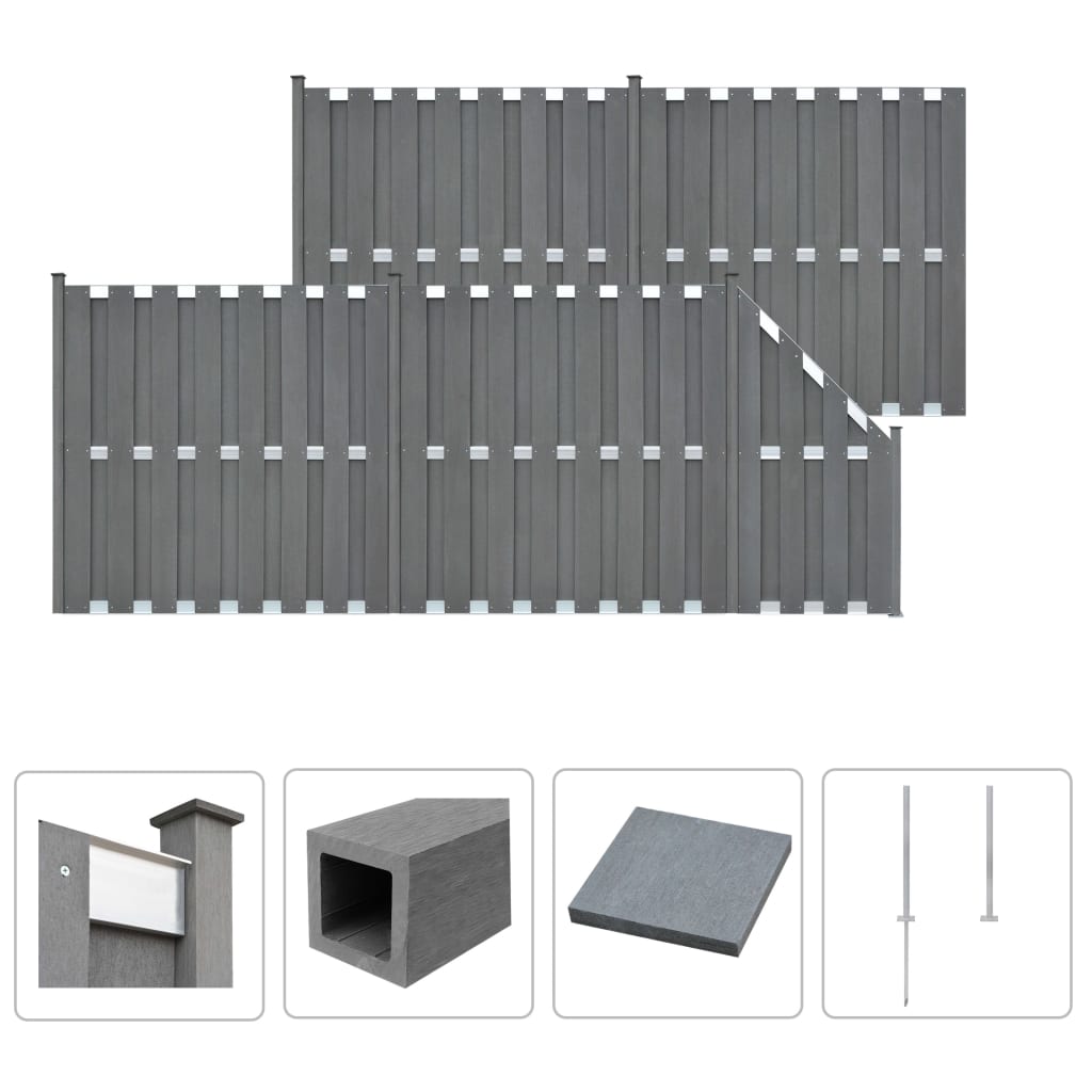 vidaXL Aitasarja 4 paneelia + 1 vinopaneeli WPC 842×185 cm harmaa