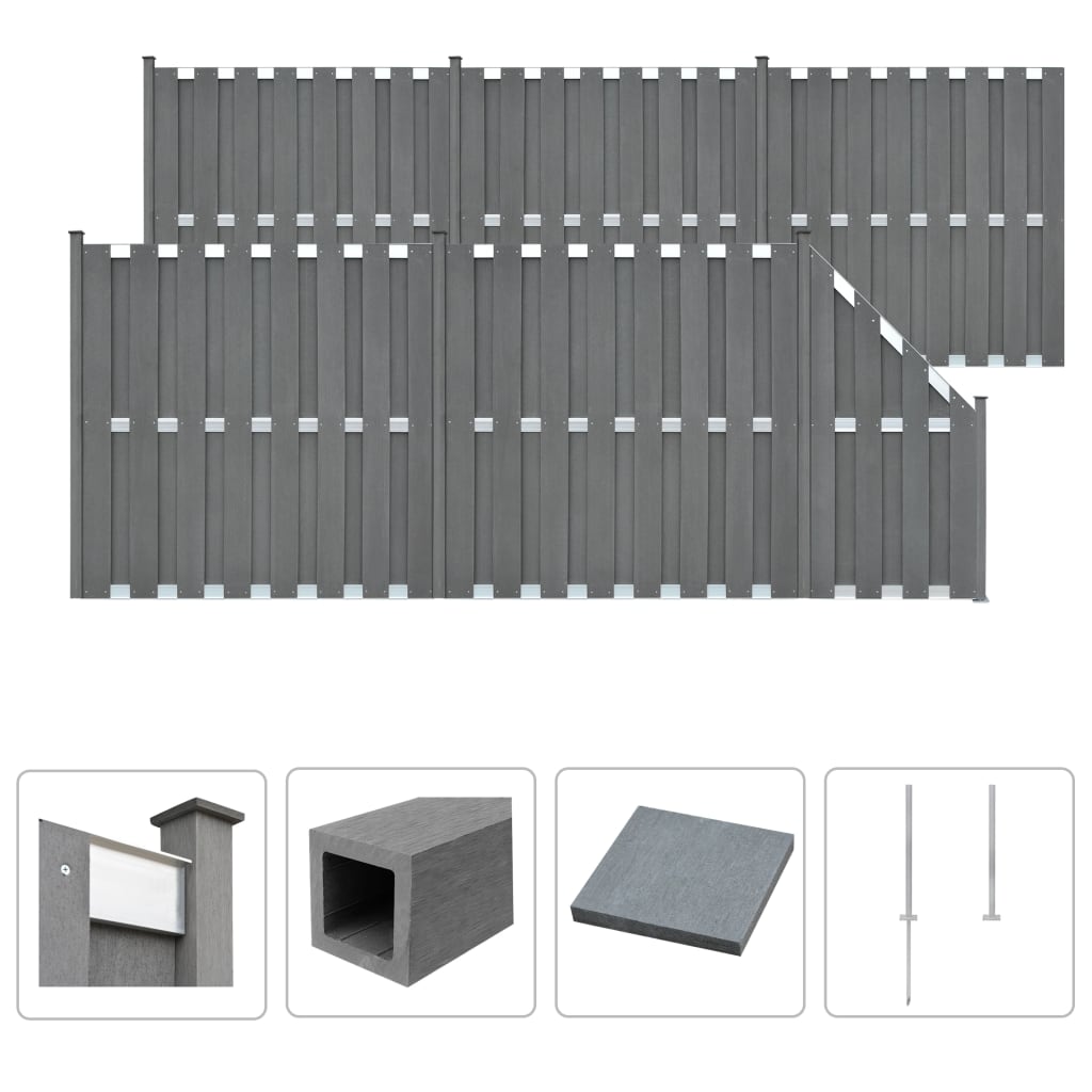 vidaXL Aitasarja 5 paneelia + 1 vinopaneeli WPC 1028×185 cm harmaa