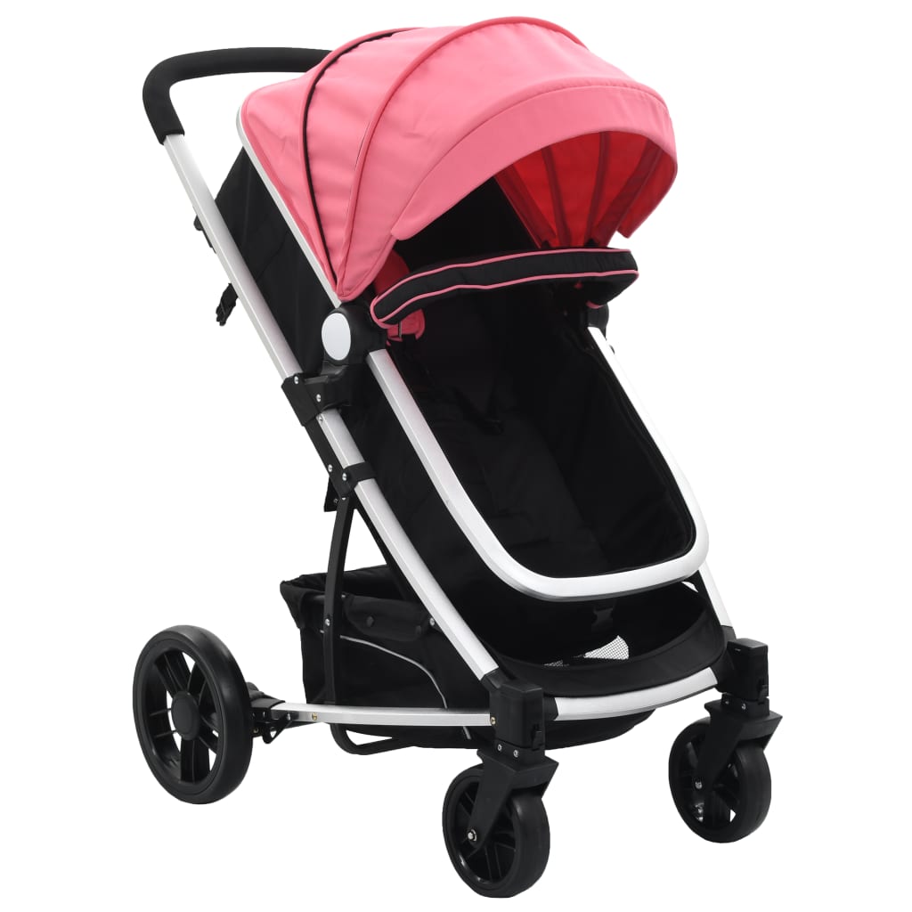 vidaXL Căruț/landou pentru copii 2-în-1, roz și negru, aluminiu vidaXL imagine model 2022