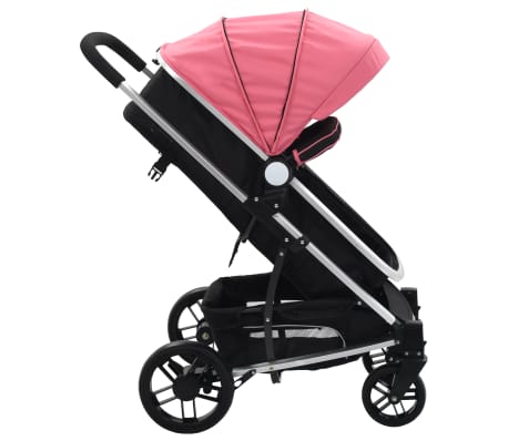 vidaXL Cochecito/Silla de bebé 2 en 1 aluminio rosa y negro