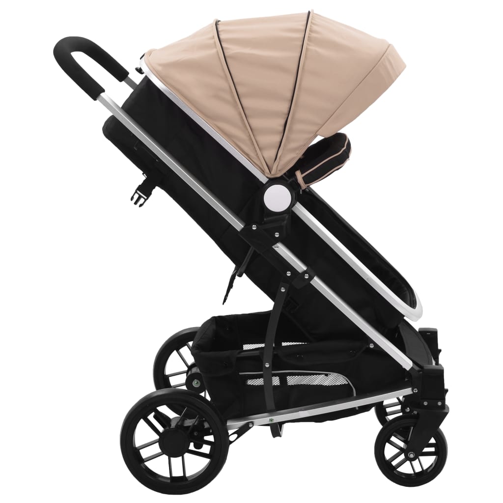 vidaXL 2-in-1 Buggy/Kinderwagen Taupe und Schwarz Aluminium