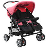 vidaXL Tvillingvagn rosa och svart stål