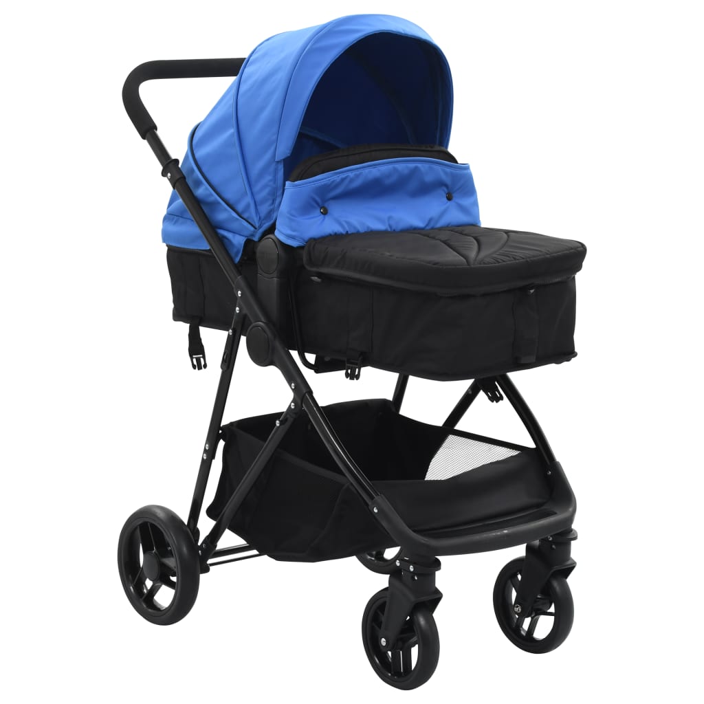 vidaXL Детска/бебешка количка 2-в-1, синьо и черно, стомана