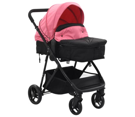 vidaXL Poussette/Landau bébé 2-en-1 Rose et noir Acier