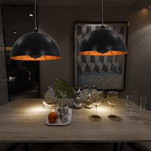 Stropna svetilka 2 kosa črna in zlata pol-okrogla 40 cm E27