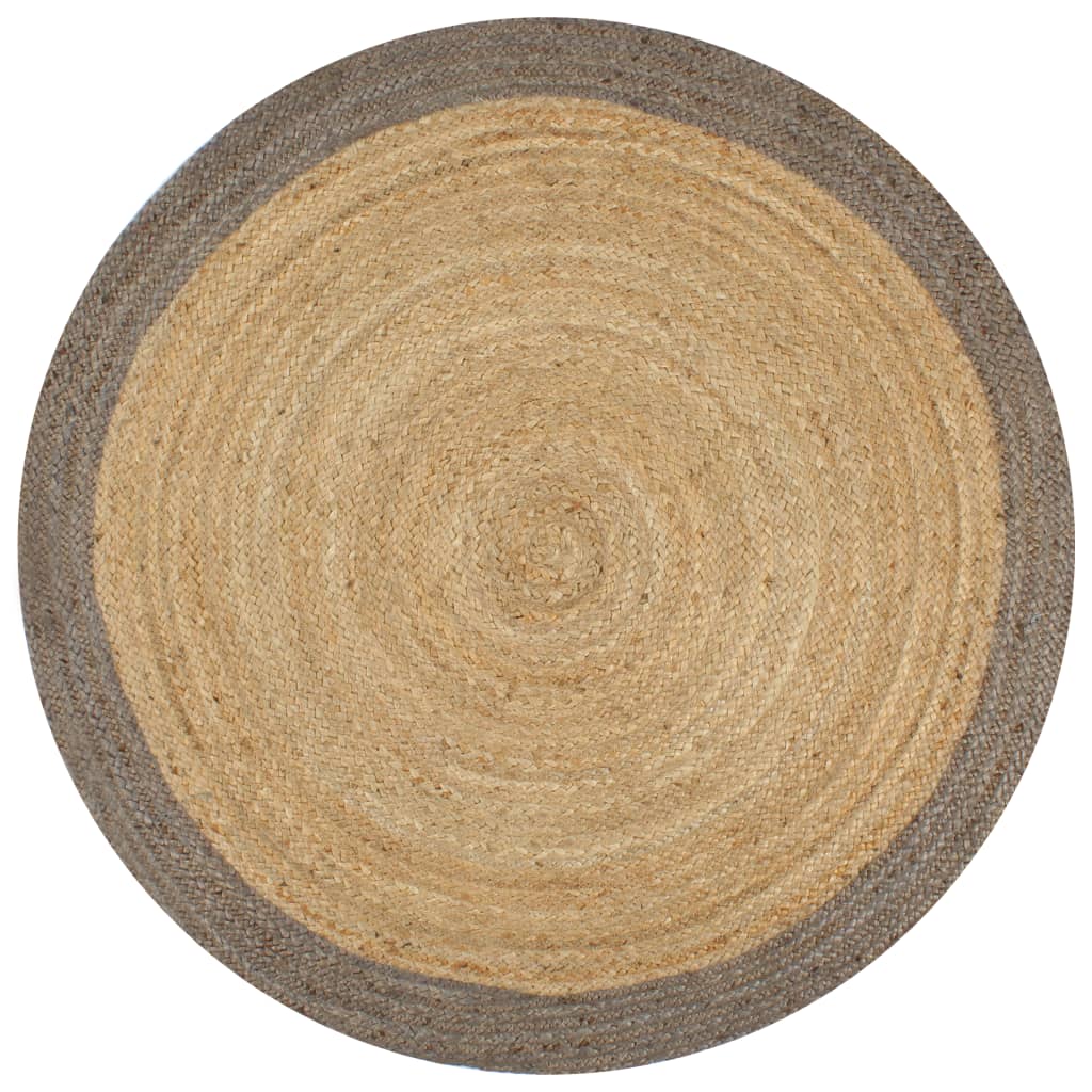 vidaXL Käsintehty pyöreä juuttimatto harmaalla reunalla 120 cm