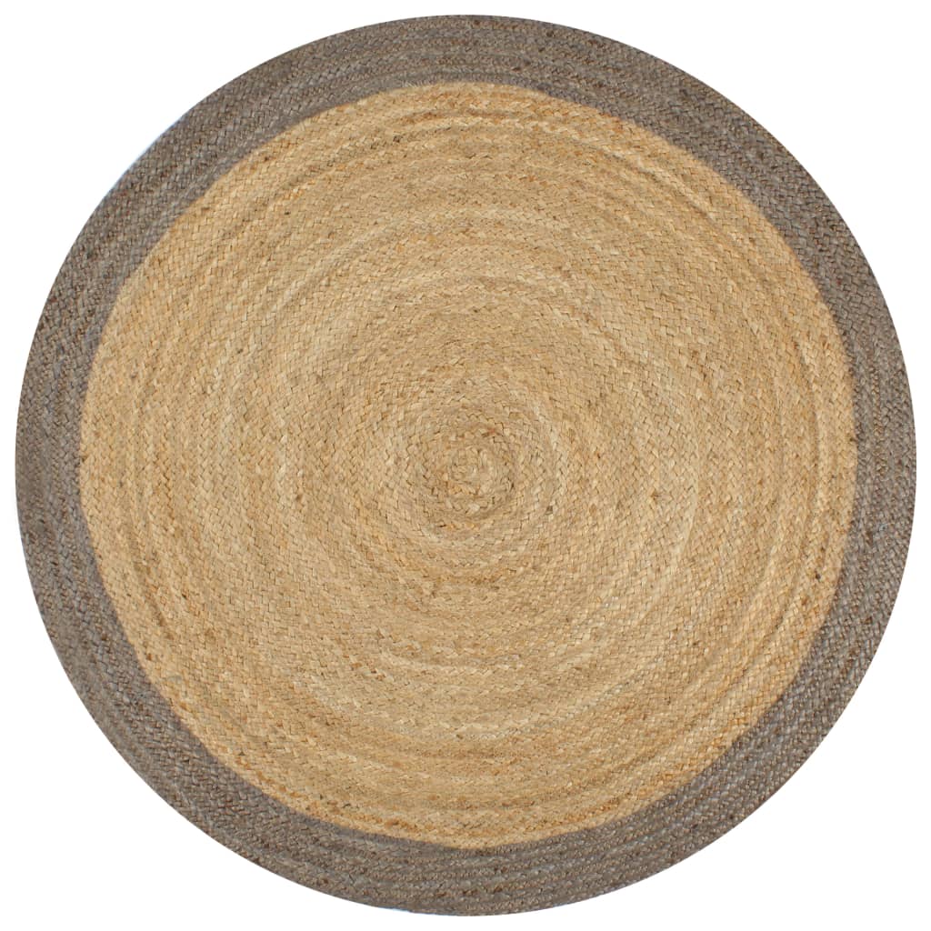 vidaXL Käsintehty pyöreä juuttimatto harmaalla reunalla 150 cm
