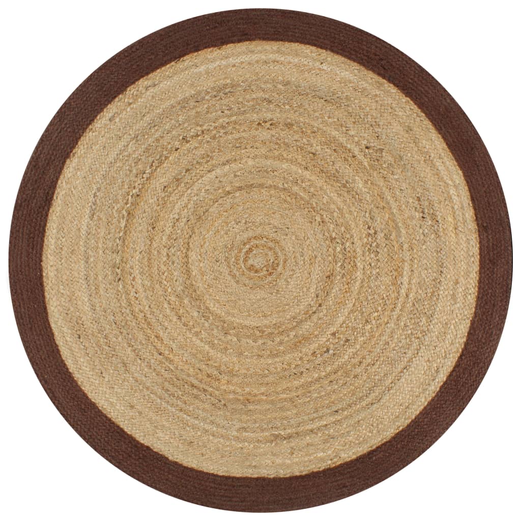 vidaXL Käsintehty pyöreä juuttimatto ruskealla reunalla 90 cm