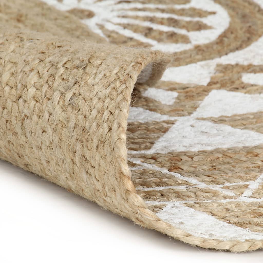 

vidaXL Vloerkleed handgemaakt met witte print 120 cm jute