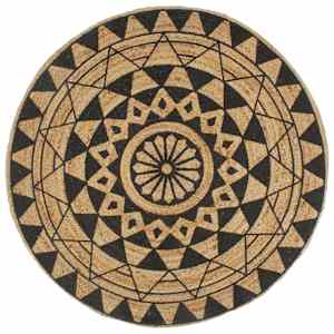 Preproga iz jute s črnim potiskom ročno izdelana 90 cm