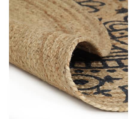 vidaXL Ръчно тъкан килим от юта, тъмносин принт, 90 см