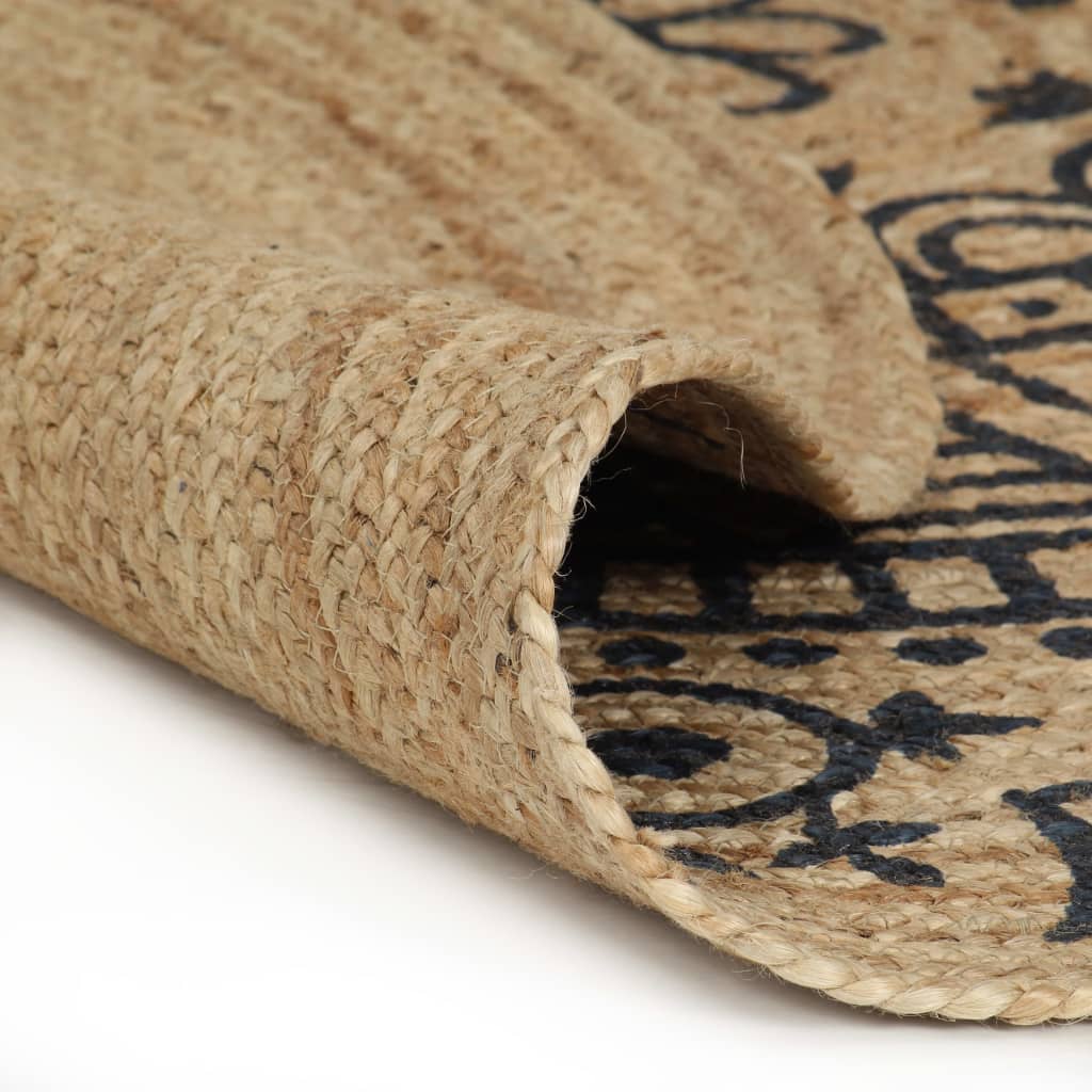 

vidaXL Vloerkleed handgemaakt met donkerblauwe print 120 cm jute