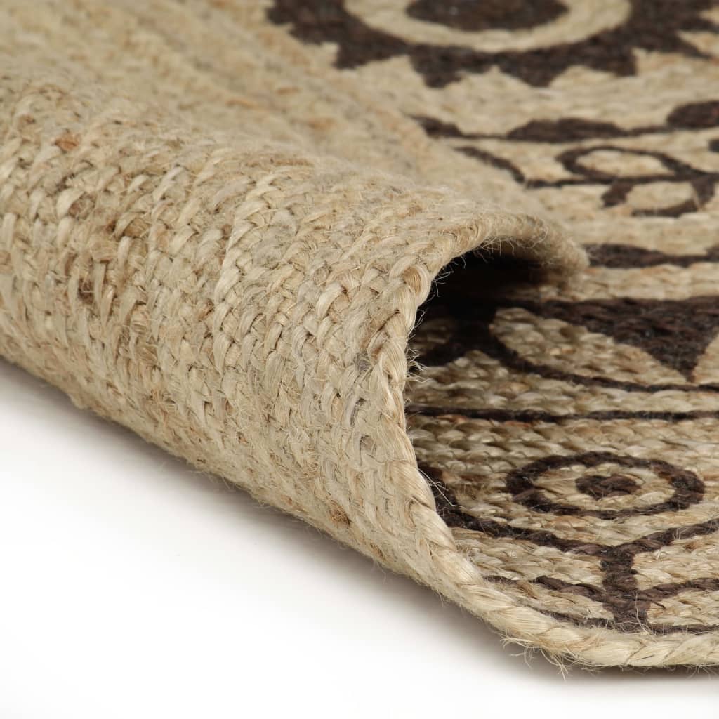 vidaXL Ръчно тъкан килим от юта, тъмнокафяв принт, 150 см