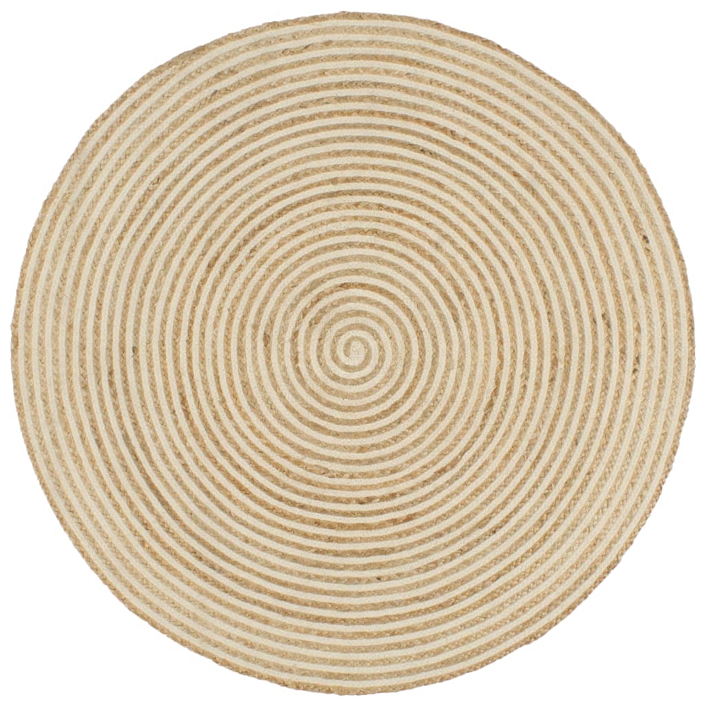 vidaXL Covor lucrat manual cu model spiralat, alb, 90 cm, iută vidaXL