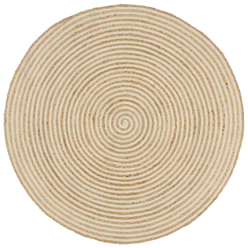 Tapis fait à la main Jute avec design de spirale Blanc 120 cm