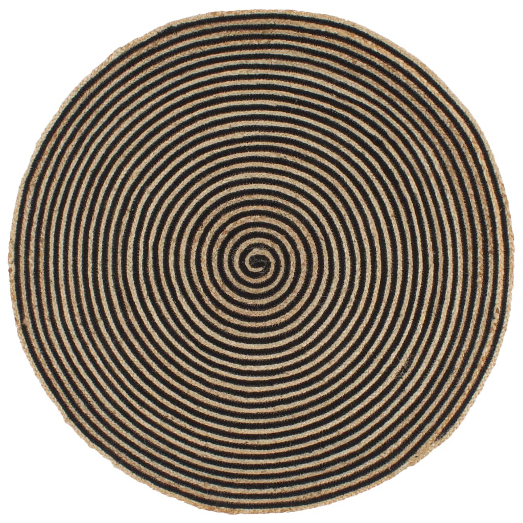 vidaXL Teppich Handgefertigt Jute mit Spiralen-Design Schwarz 90 cm