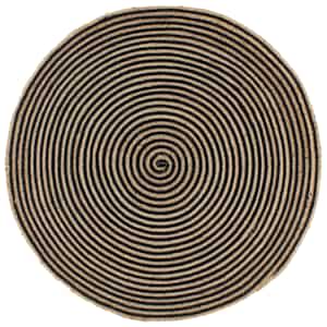 Ručně vyrobený koberec z juty spirálový design černý 90 cm - obrázek 1