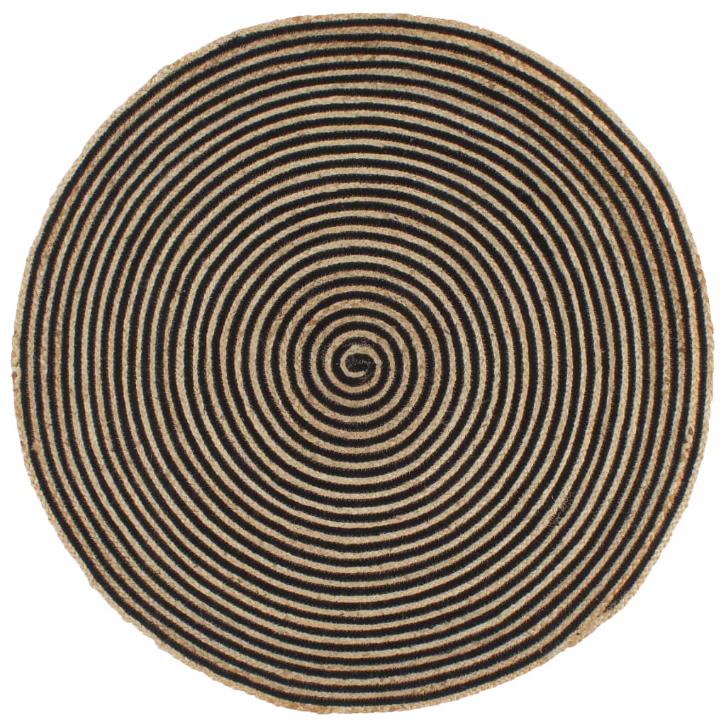 vidaXL Käsintehty pyöreä juuttimatto mustalla spiraalikuviolla 120 cm
