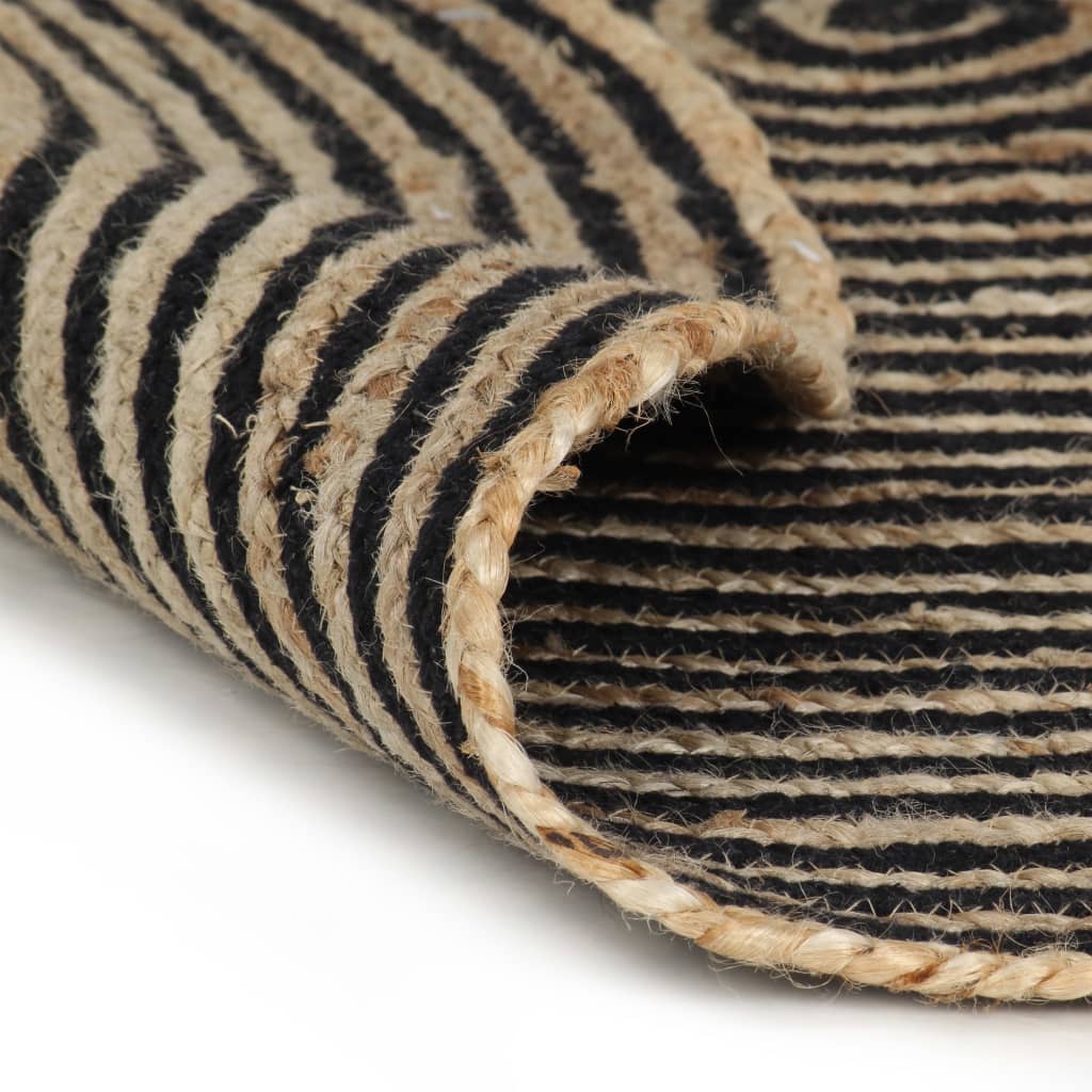 vidaXL Ръчно тъкан килим от юта, дизайн на спирали, черен, 150 см