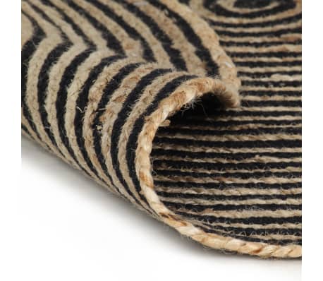 vidaXL Ръчно тъкан килим от юта, дизайн на спирали, черен, 150 см