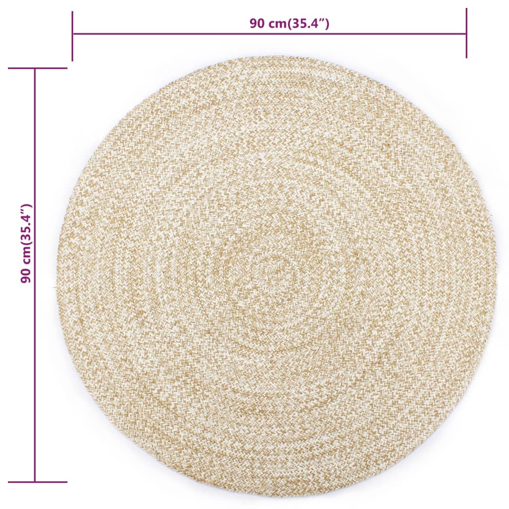 Tapis Fait à La Main Jute Blanc Et Naturel 90 Cm VidaXL 16 width=274